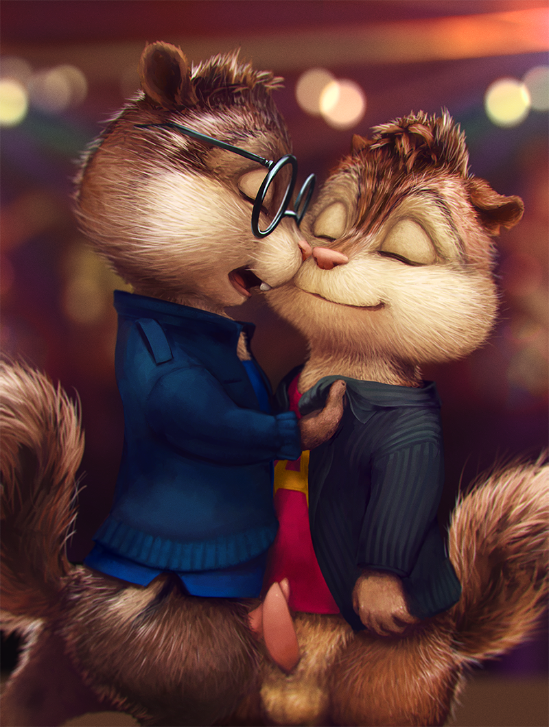 Alvin and simon kissing