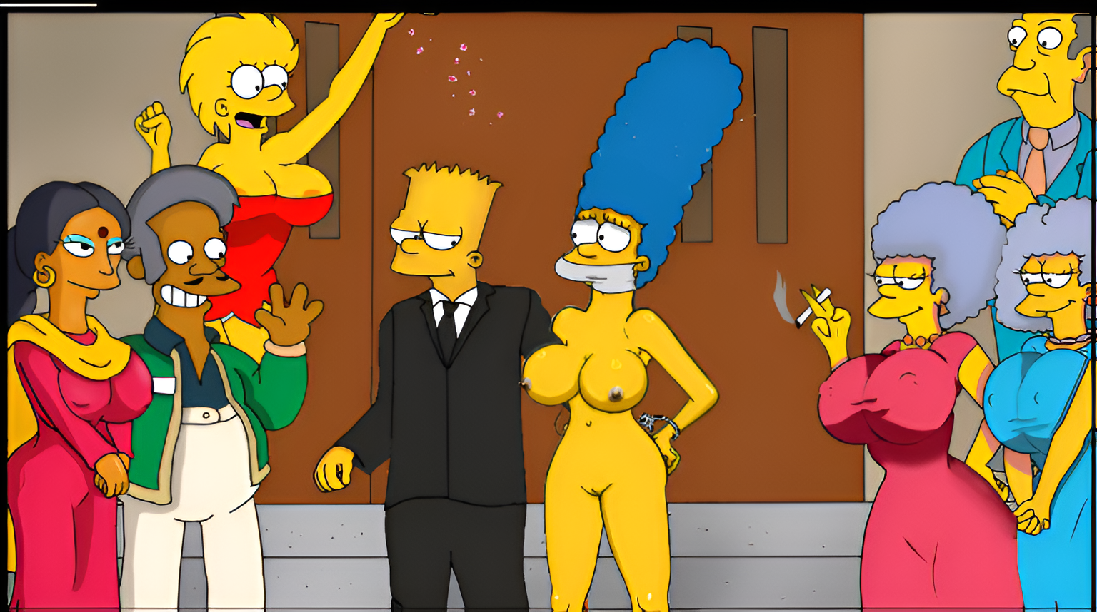 Apu_Nahasapeemapetilon Bart_Simpson Maggie_Simpson Manjula_Nahasapeemapetilon Marge_Simpson Patty_Bouvier Selma_Bouvier Seymour_Skinner The_Simpsons edit