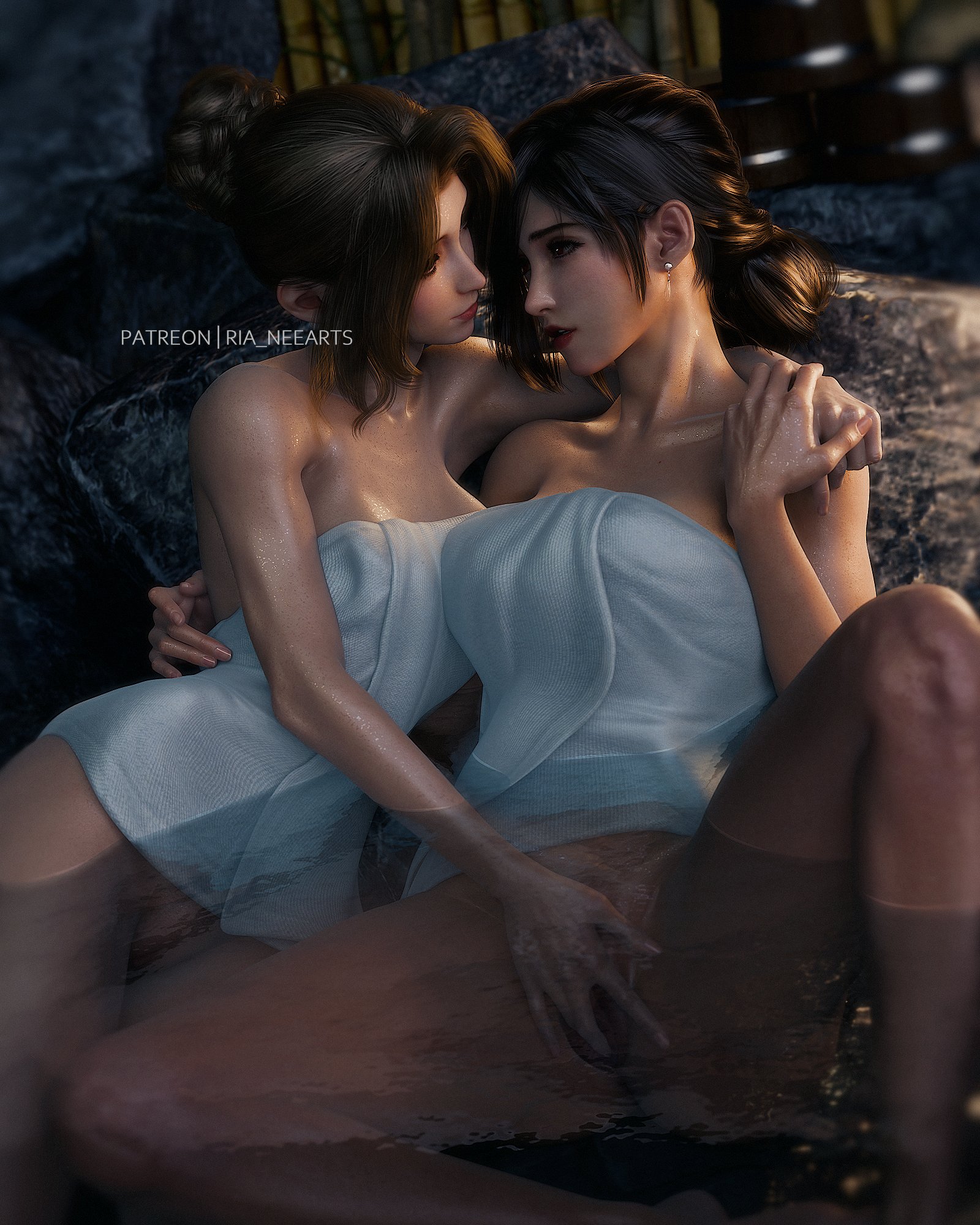 Aerith_Gainsborough Final_Fantasy_(series) Final_Fantasy_VII Tifa_Lockhart blender nsfw_ria