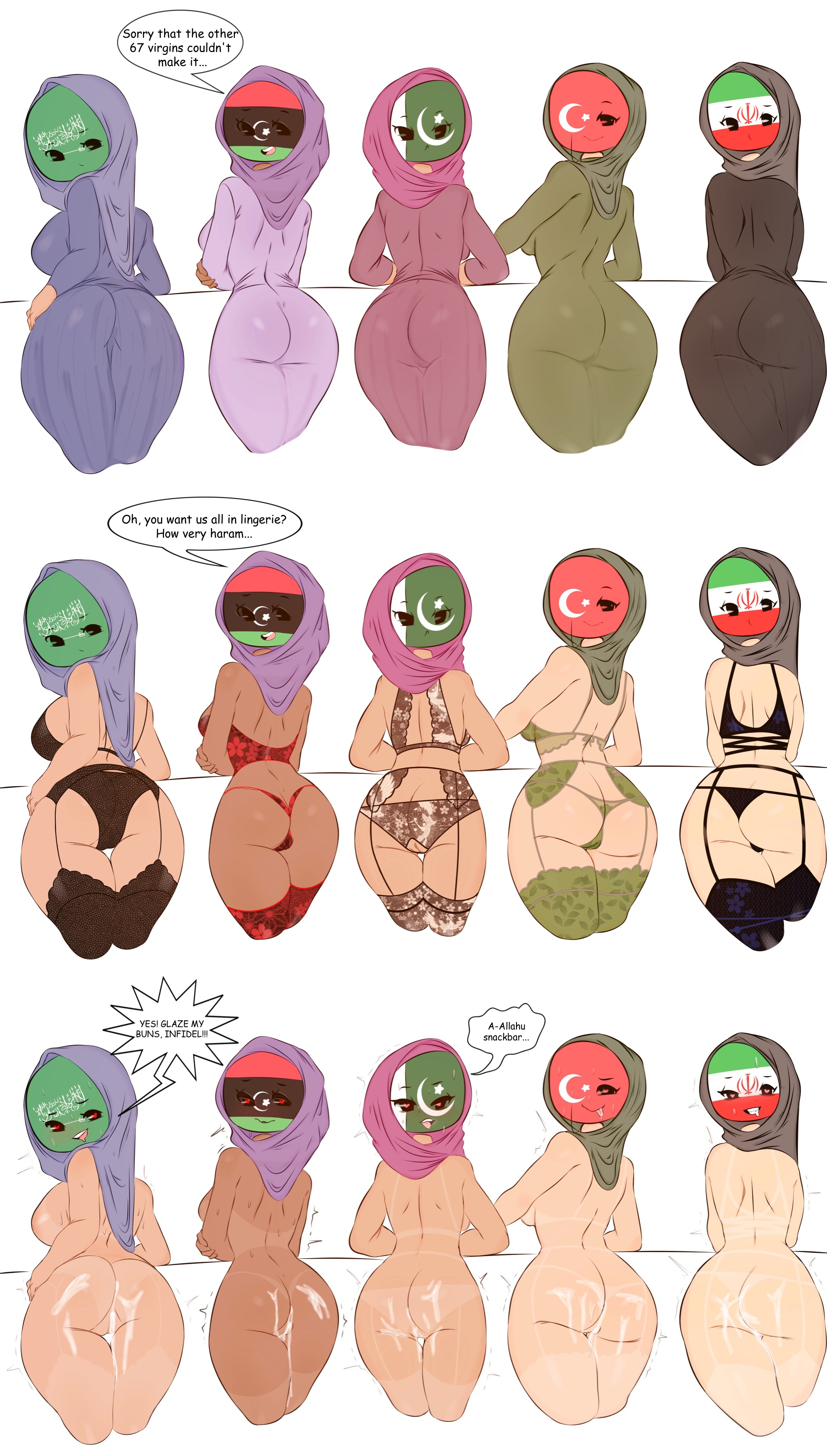 Countryhumans Flawsy Iran Libya Muslim Pakistan Saudi_Arabia Turkey comic edit hijab