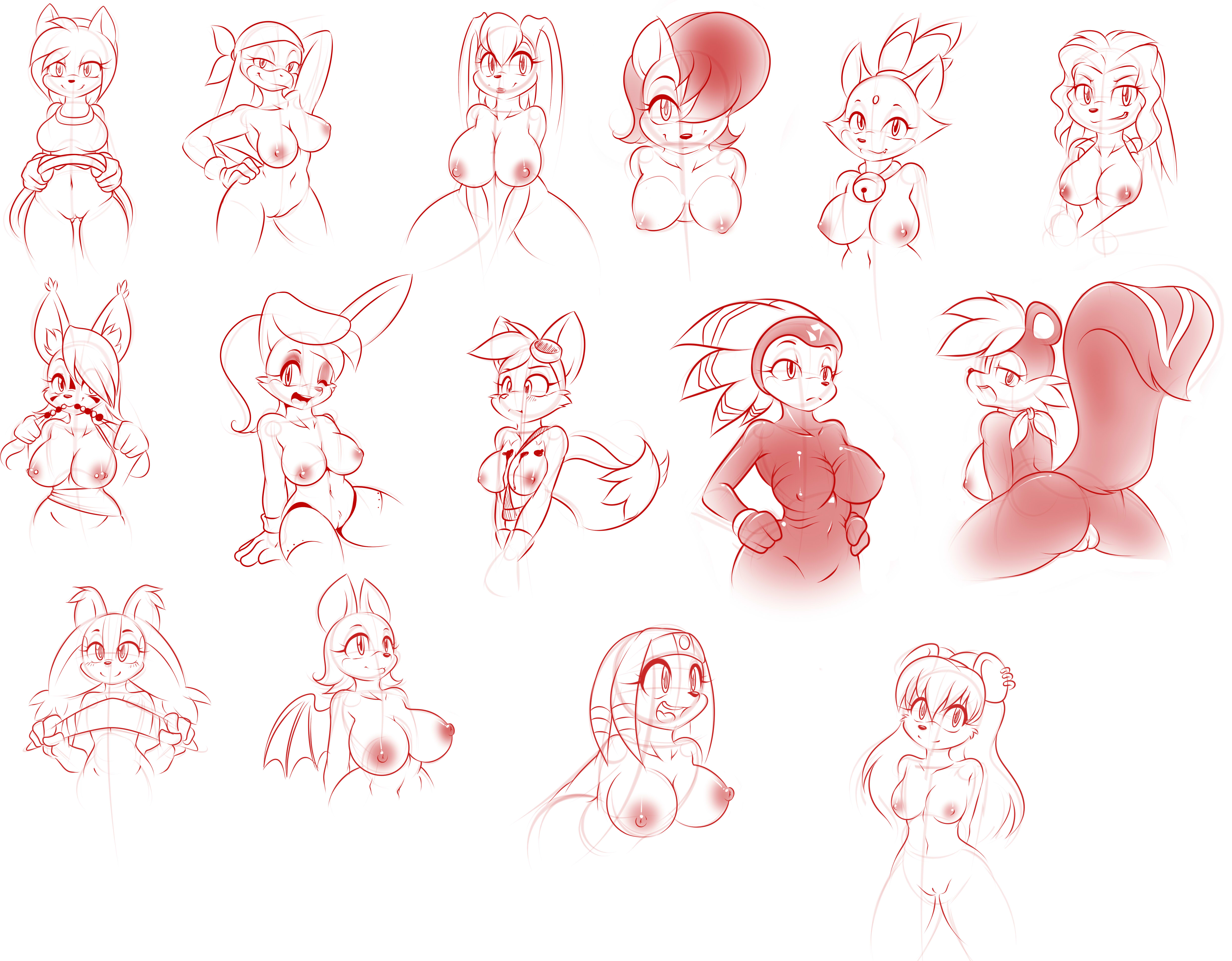 Amy_Rose Blaze_the_Cat Bunnie_Rabbot Kloudmutt Lien-Da Mina_Mongoose Nicole_the_Lynx Rouge_the_Bat Rule_63 Sally_Acorn Shade_the_Echidna Sonic_the_Hedgehog_(series) Sticks_the_Badger Tails Tikal_the_Echidna Vanilla_the_Rabbit Wave_the_Swallow