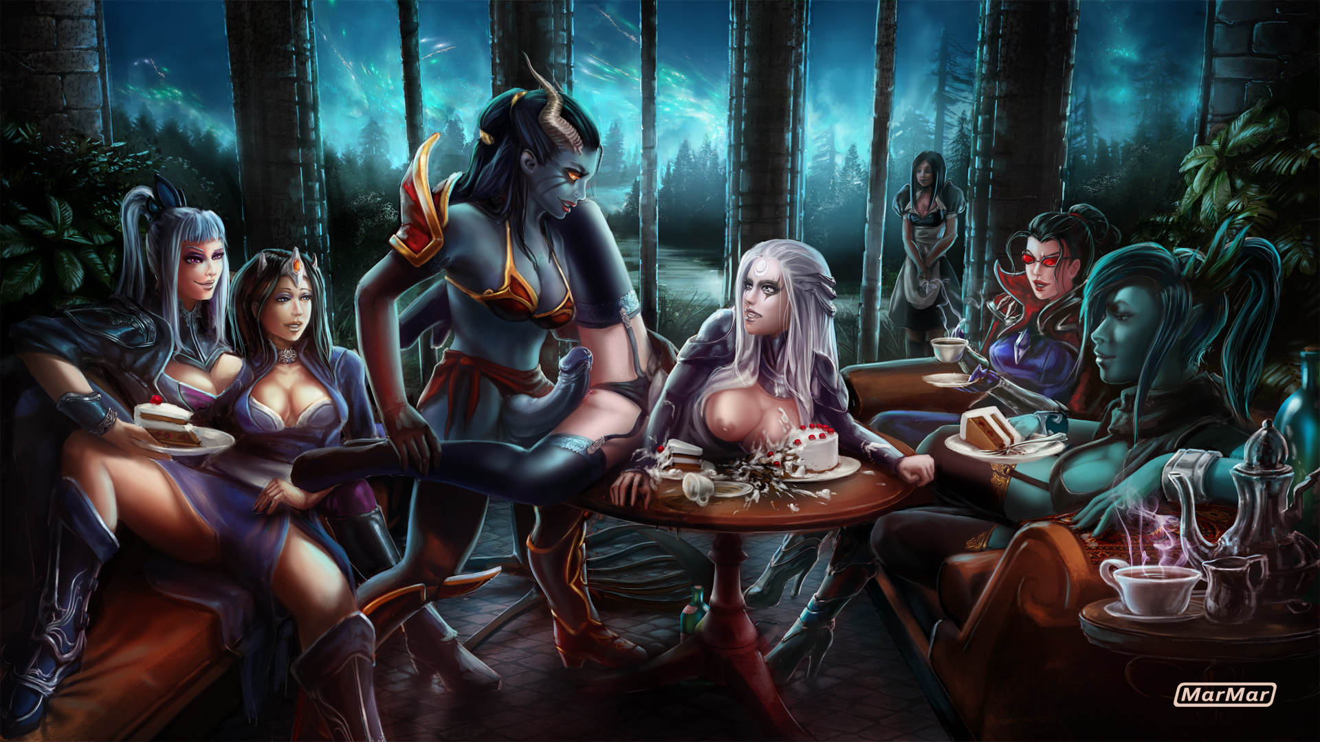 Post 1742114: Akasha_the_Queen_of_Pain crossover Diana Dota DOTA_2  League_of_Legends Luna_the_Moon_Rider Marmar Mirana  Mortred_the_Phantom_Assassin Vayne