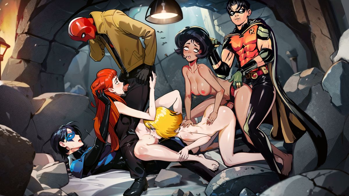 AI-generated Alex Batman_(series) Clover DC Dick_Grayson Jason_Todd Nightwing Red_Hood Robin Sam Tim_Drake Totally_Spies crossover