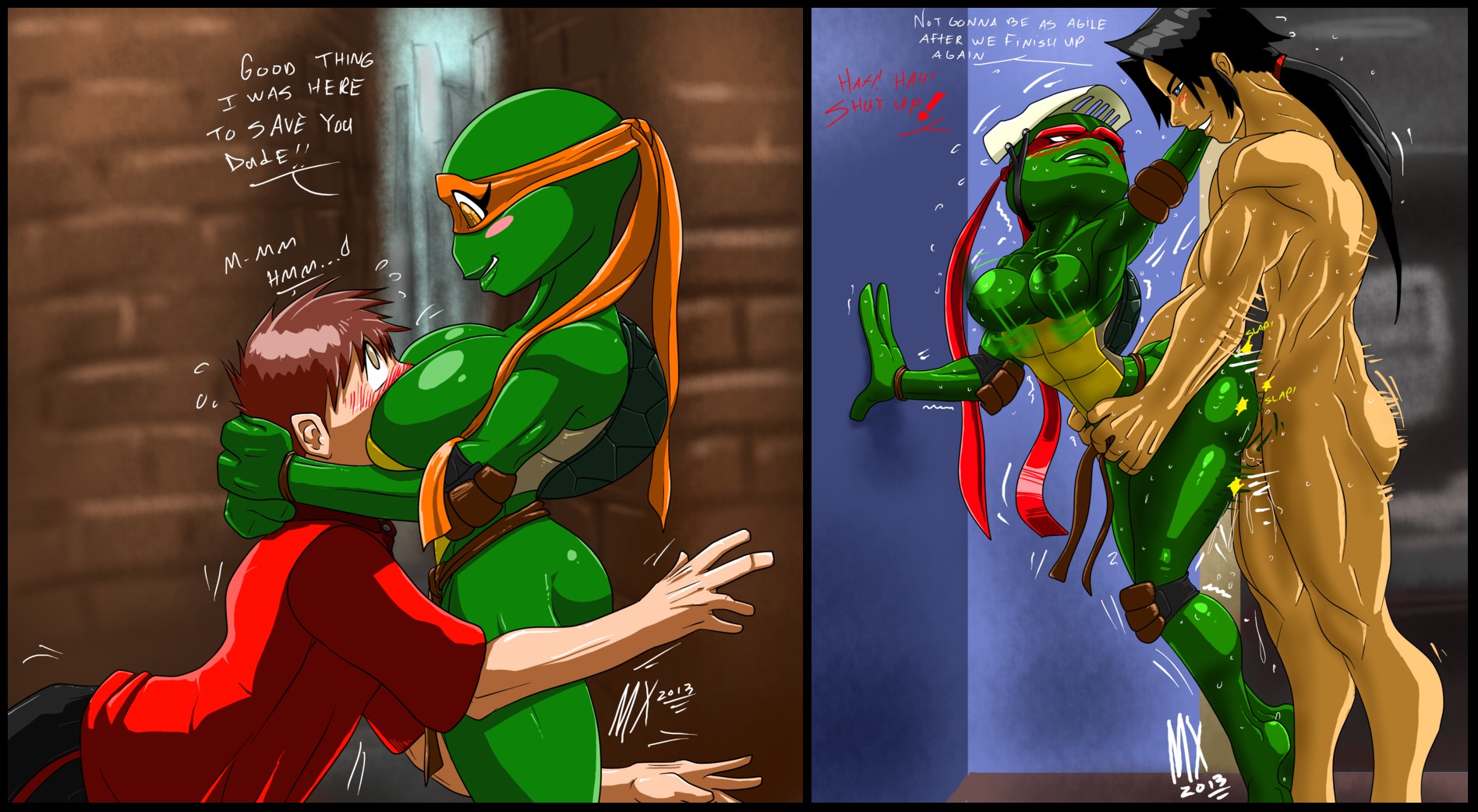 Casey_Jones Michelangelo Raphael Rule_63 Teenage_Mutant_Ninja_Turtles monkeyxflash