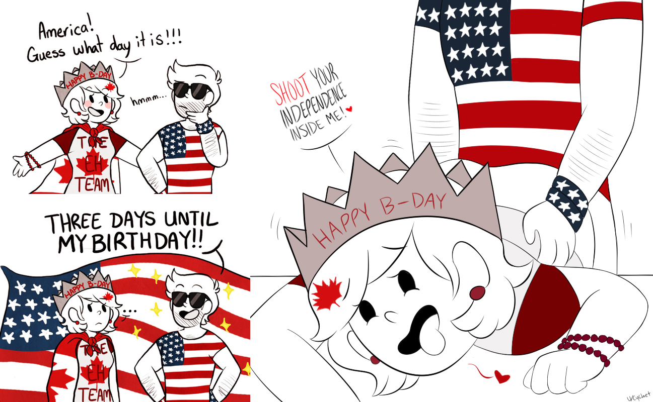 4th_of_July America Canada Canada-Chan Canada_Day Countryhumans comic cychet edit kimoruu