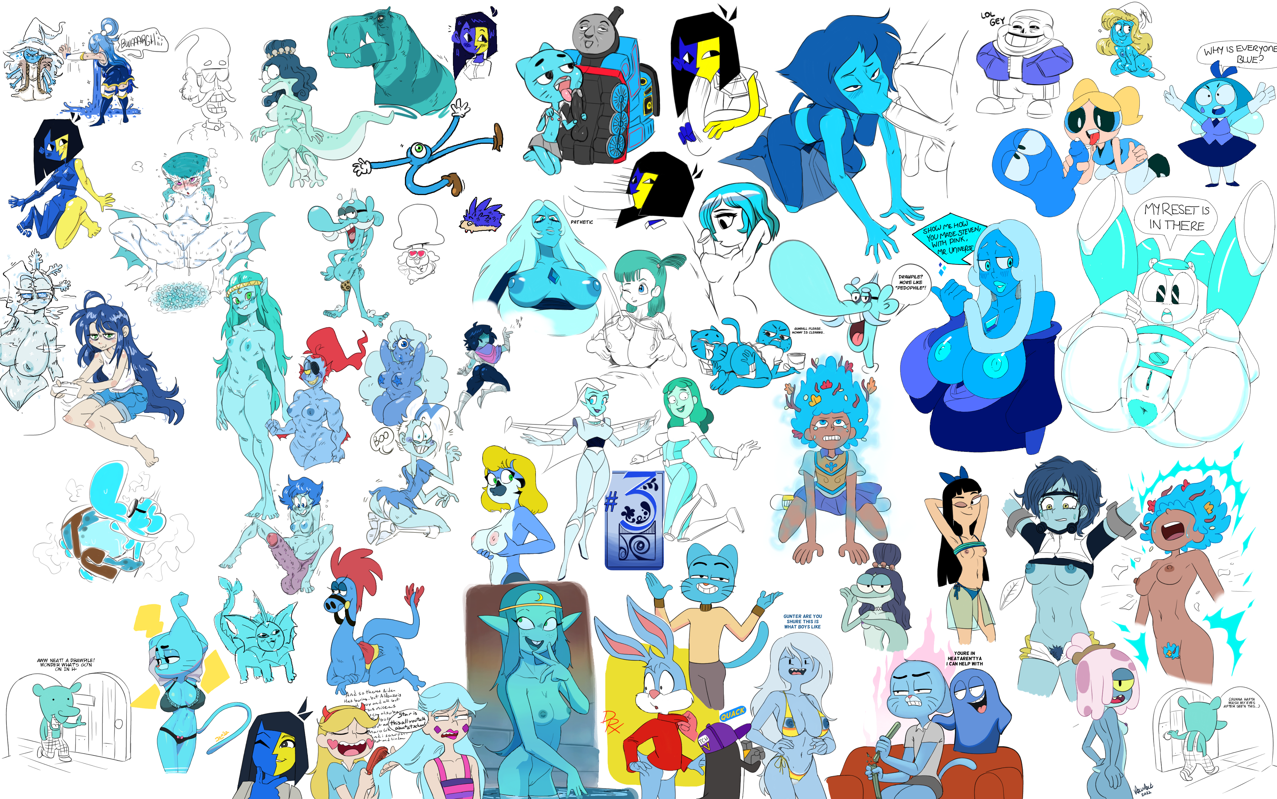 Adventure_Time Amethyst Amphibia Anne_Boonchuy Aqua Aquamarine Bloo Blue_Diamond Bubbles Bulma_Briefs Buster_Bunny Buzz_Lightyear_of_Star_Command Canyon CatDog Chowder Cookie_Run Cookie_Run:_Kingdom D-rock Deltarune Dragon_Ball_(series) Elden_Ring Ena Ena_(series) Fang Foster's_Home_for_Imaginary_Friends Frost_Queen_Cookie Gumball_Watterson Gunter Hilary Ice_Queen Incogneato Jenny_Wakeman Joel_G Kaoruko_Awata Konata_Izumi KonoSuba:_God's_Blessing_on_this_Wonderful_World! Kris_Dreemurr Lady_Olivia Lapis_Lazuli Legend_of_Zelda Lucky_Star MDDNAZ MHasses Maddie_Flour Mira_Nova Moon_Butterfly Mung_Daal My_Hero_Academia My_Life_as_a_Teenage_Robot N3f Nicole_Watterson Nocunoct Ocarina_of_Time Phantasma_Phantom Phineas_and_Ferb Planetina Porkyman Powerpuff_Girls Primal_(TV_series) Princess_Ruto Ramona_Flowers Ranni_the_Witch Regular_Show Rick_and_Morty Sans Scooby-Doo_(series) Scooby-Doo_and_the_Ghoul_School Scott_Pilgrim Smurfette Sonic_the_Hedgehog Sonic_the_Hedgehog_(series) Stacy_Hirano Star_Butterfly Star_vs_the_Forces_of_Evil Steven_Universe Sylvia The_Amazing_World_of_Gumball The_Smurfs Thomas_The_Tank_Engine Thomas_and_Friends Tiny_Toon_Adventures Truffles_Daal Undertale Undyne Vaporeon Wander_Over_Yonder Winslow crossover thehumancopier