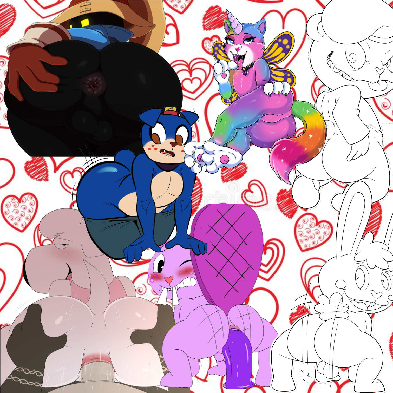 Black_Mage Cuddles Family_Guy Felicity Flippy Happy_Tree_Friends IsolatedArtest Jasper JerseyDevil MarcusHunter Puppycorn Rainbow_Butterfly_Unicorn_Kitty Toothy Unikitty sssonic2