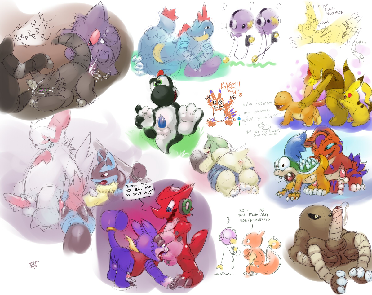 Abra Aggron ArgonVile Charmander Charmeleon Digimon Drifloon Elecmon Electabuzz Feraligatr Gargomon Gengar Gumdramon Hitmonlee Koopa Koopalings Larry_Koopa Lucario Pikachu Porkyman Rhydon Shoutmon Super_Mario_Bros. Yoshi Zangoose crossover