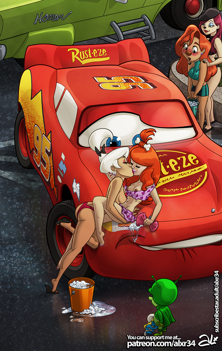 Beret_Girl Cars Goof_Troop Judy_Jetson Lightning_McQueen Pebbles_Flintstone Roxanne Smurfette The_Flintstones The_Great_Gazoo The_Homer The_Jetsons The_Simpsons The_Smurfs crossover fuckit