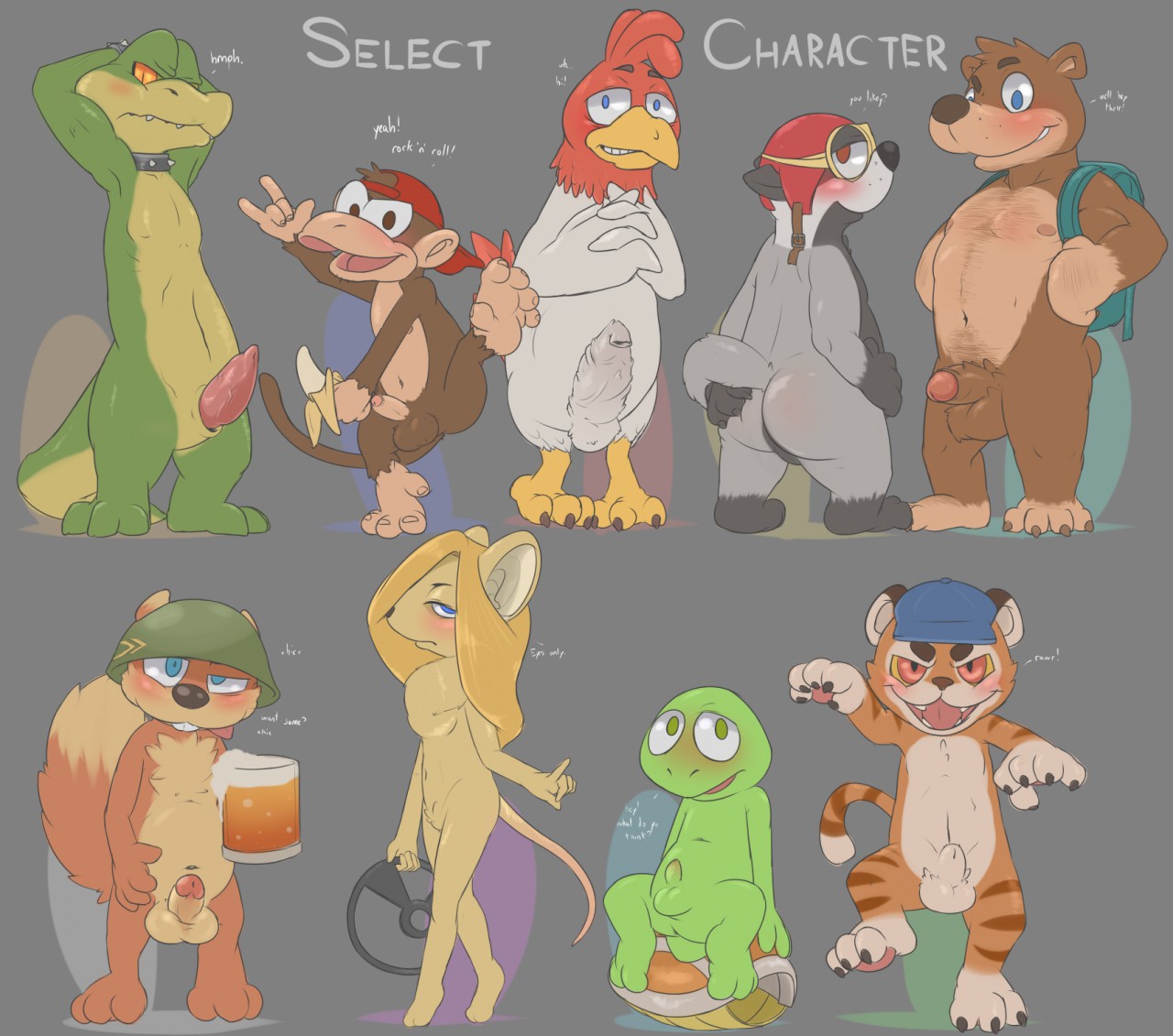 Banjo Banjo-Kazooie Bumper Conker Conker's_Bad_Fur_Day Diddy_Kong Diddy_Kong_Racing Donkey_Kong_Country Drumstick Hollo_Nut Kremling Krunch Pipsy Timber Tiptup crossover