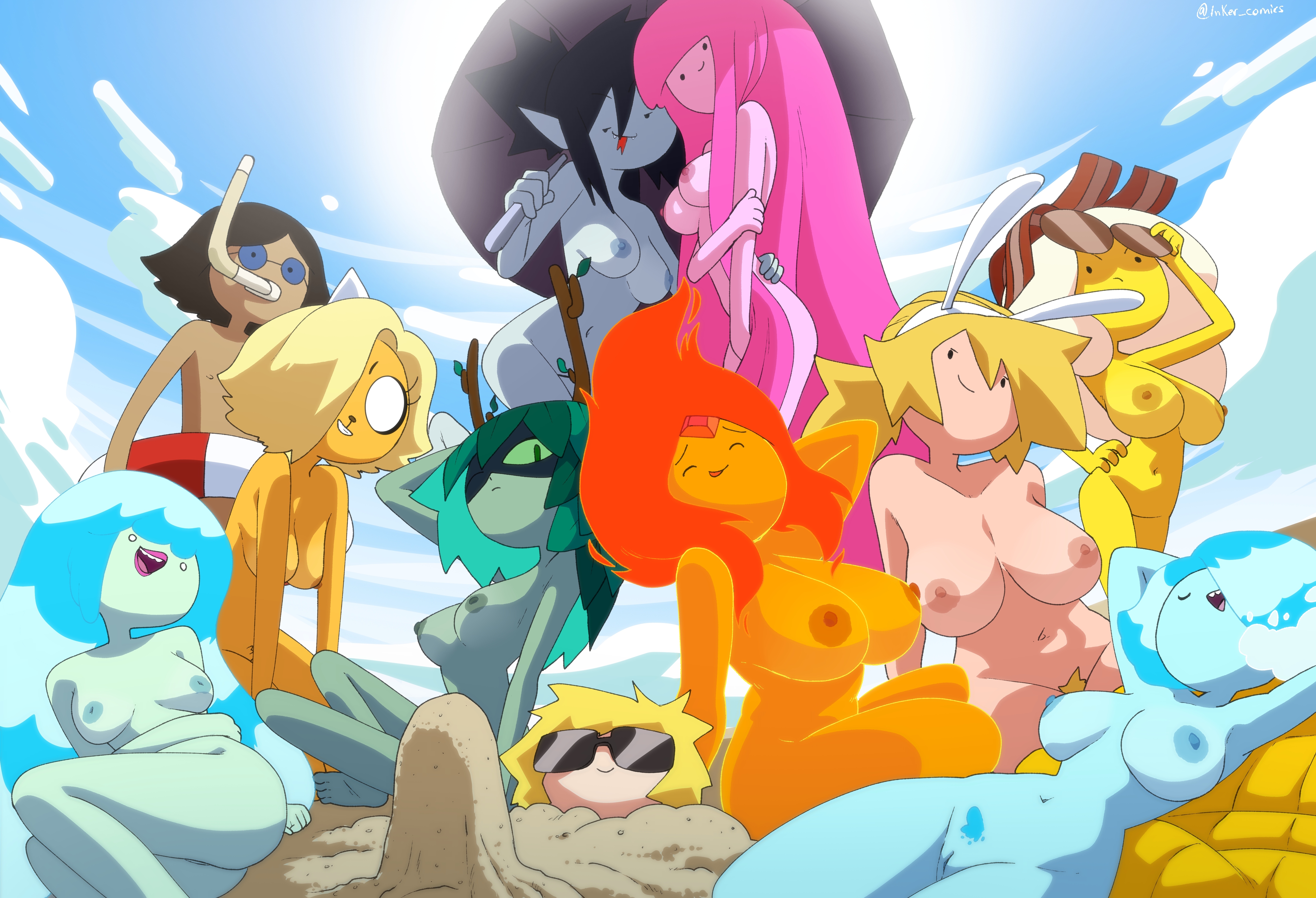 Adventure_Time Breakfast_Princess Bronwyn DRpizzaboi Finn_the_Human Fionna_the_Human Flame_Princess Huntress_Wizard Marceline Princess_Bubblegum Simon_Petrikov Water_nymph