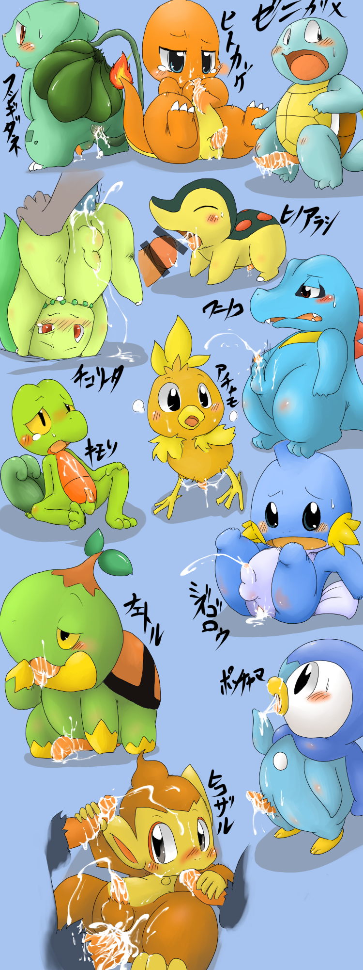 Bulbasaur Charmander Chikorita Chimchar Cyndaquil Doro_Doneru Mudkip Piplup Porkyman Squirtle Torchic Totodile Treecko Turtwig