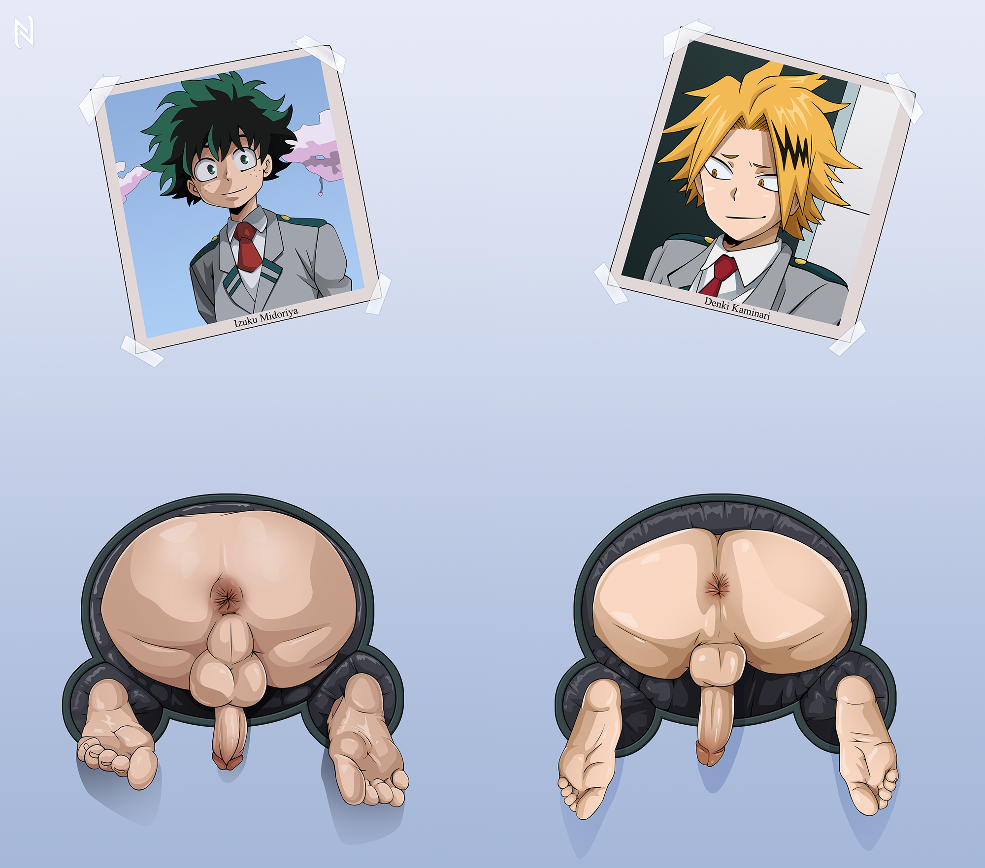 Denki_Kaminari Izuku_Midoriya My_Hero_Academia Nearphotison U.A._Wall