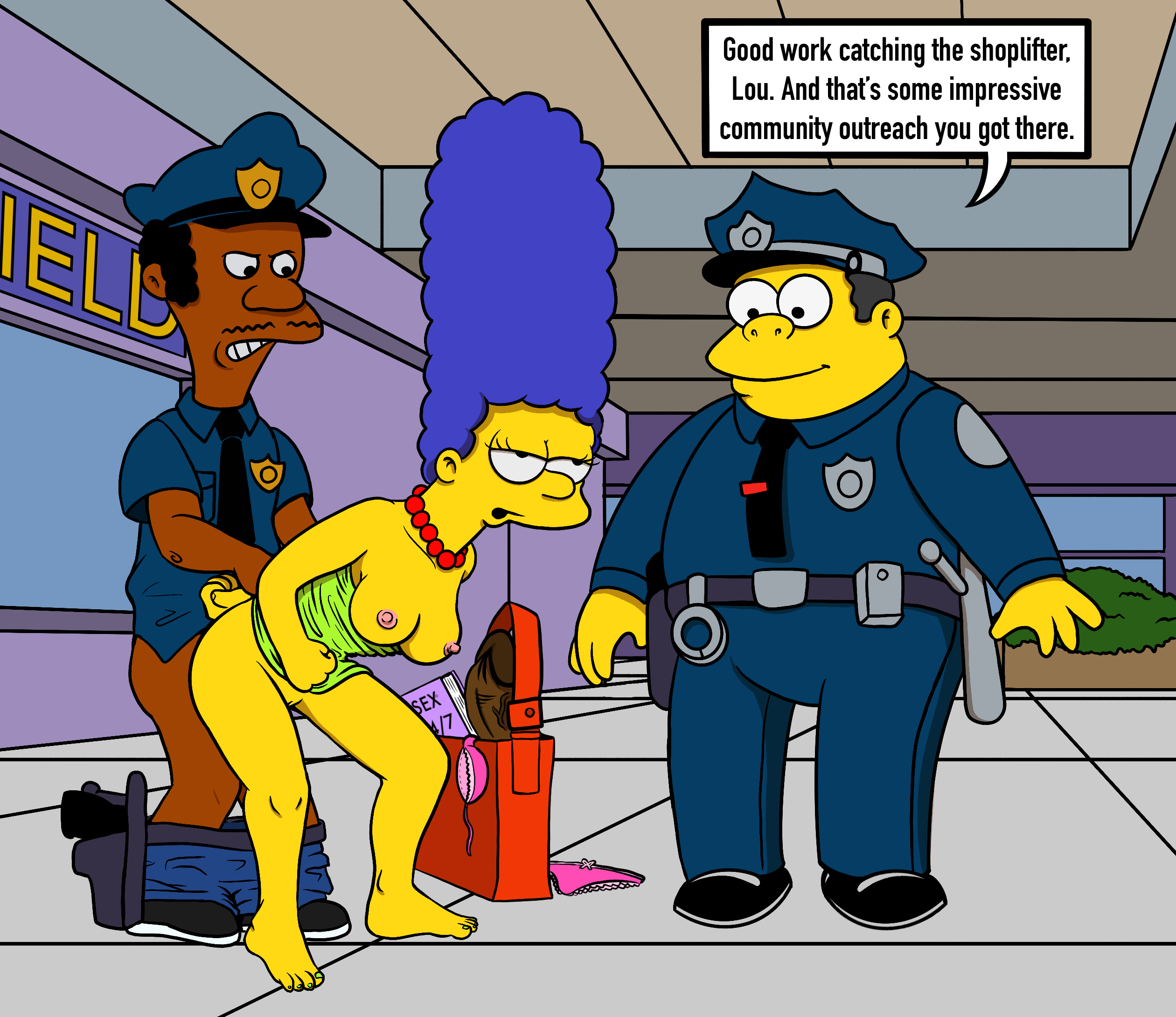 Chief_Wiggum Lou Marge_Simpson The_Simpsons lockandlewd