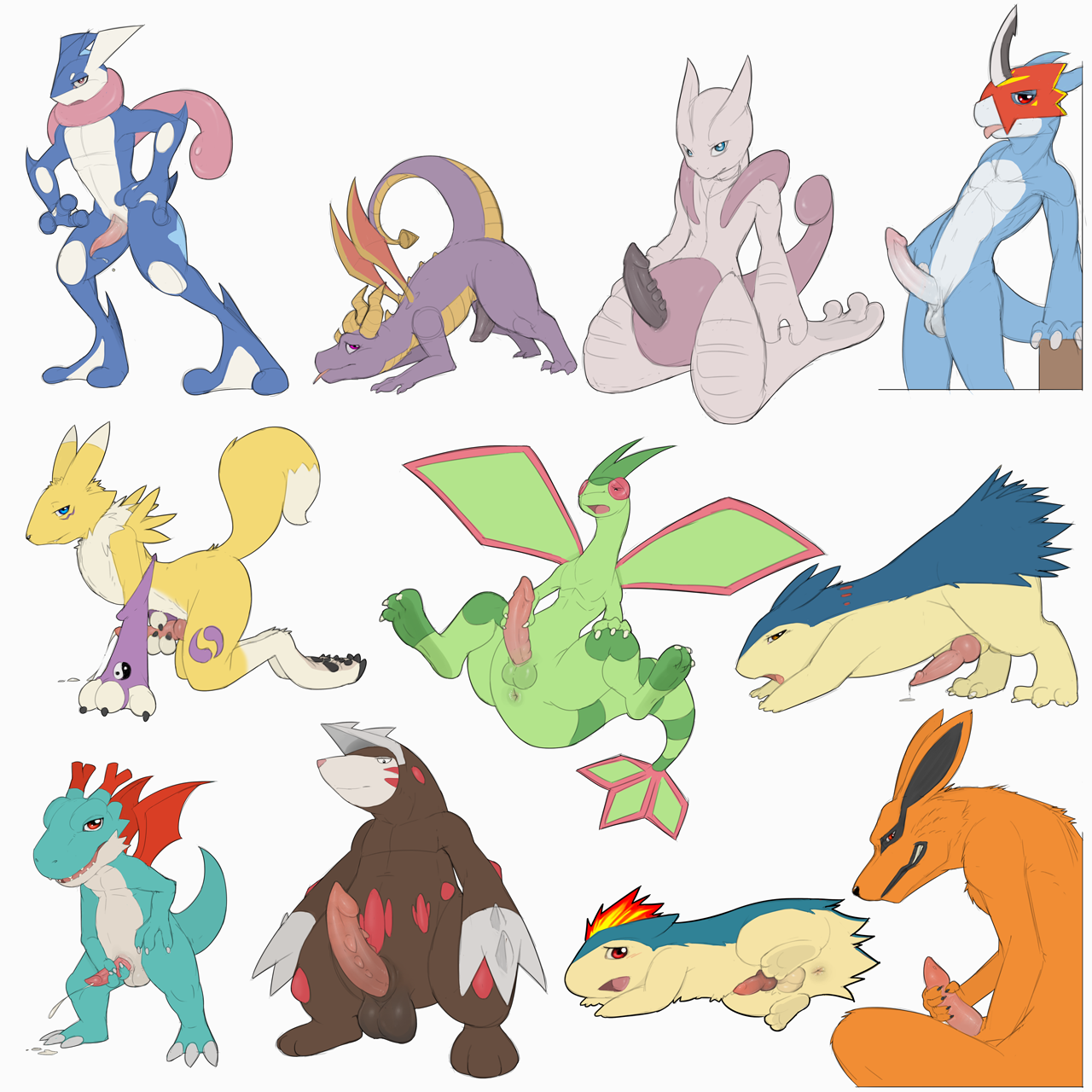 Digimon Dracomon Dreiker Excadrill Flamedramon Flygon Greninja Kurama Mega_Evolution Mega_Mewtwo_X Mega_Mewtwo_Y Mewtwo Naruto Porkyman Quilava Renamon Spyro Spyro_(series) Typhlosion crossover