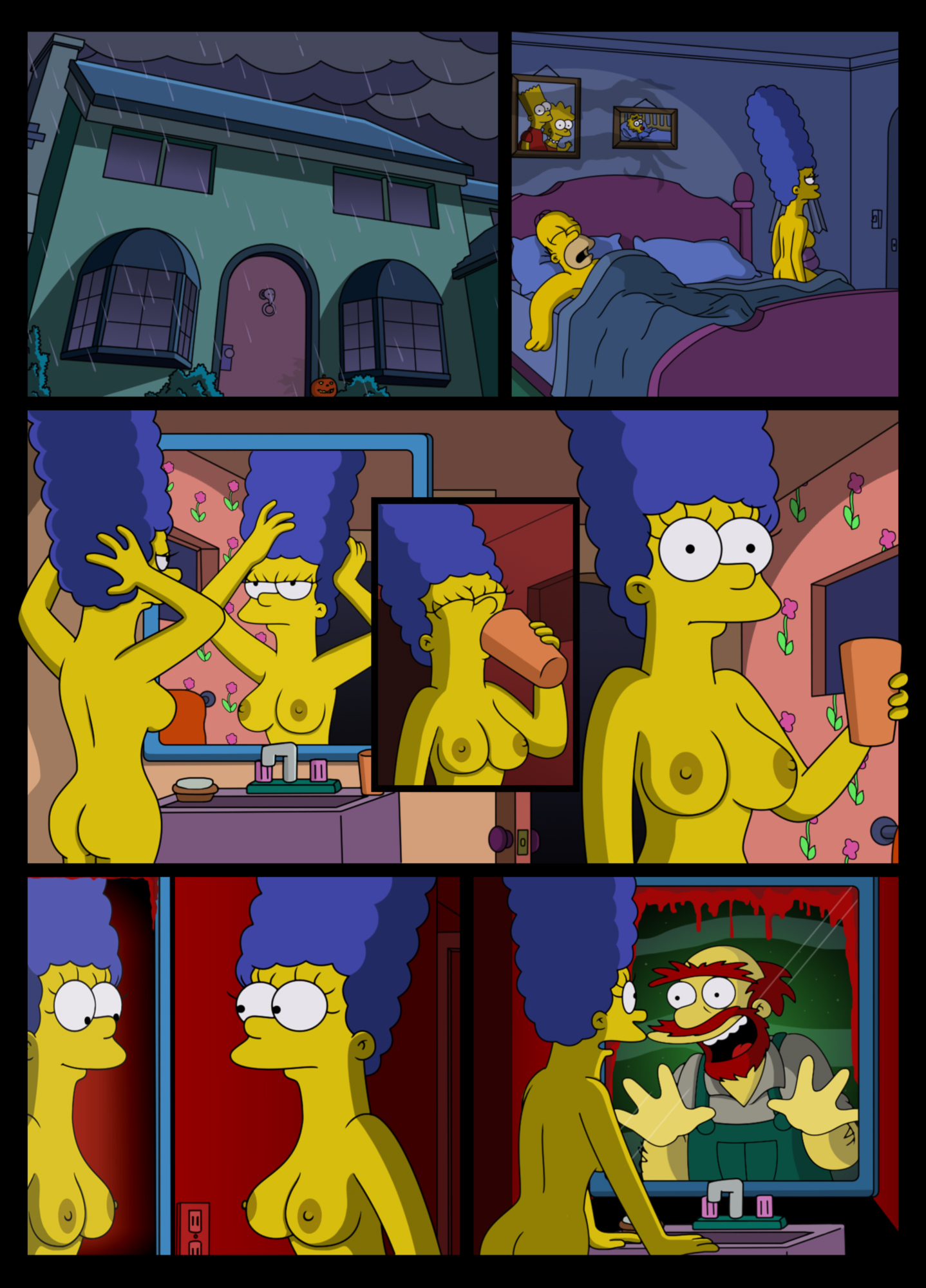 Groundskeeper_Willie Homer_Simpson Marge_Simpson The_Simpsons Treehouse_of_Horror WVS comic